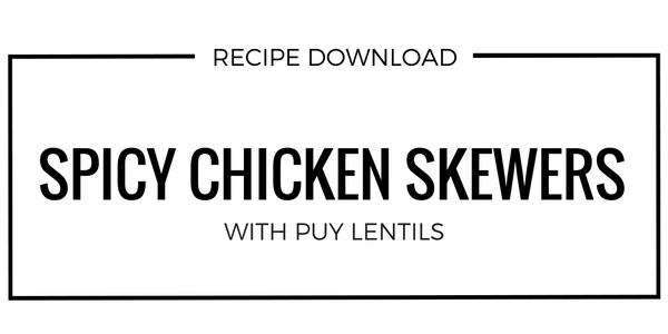 Spiced Chicken Skewers with Mango and Lentil Salad