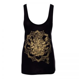MoreYoga "Yogangster" Ganesh | Women's Black Vest with Gold Print
