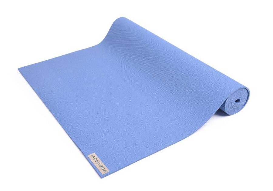 Jade Yoga Harmony 74 Inch Yoga Mat | Slate Blue - Half Rolled