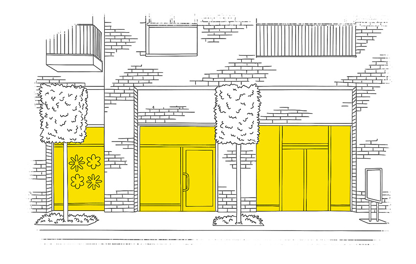 Sketch of front of manor house yoga studio