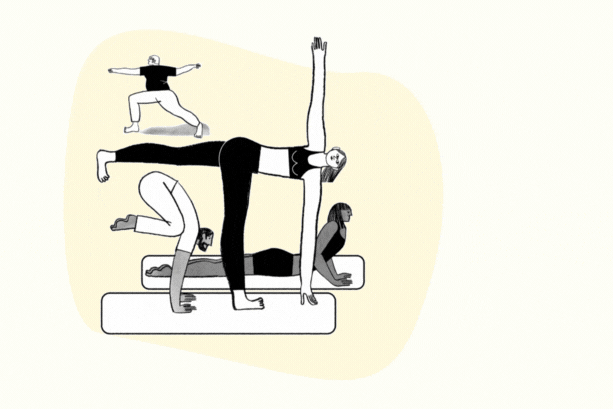 Illustration of a person in a dynamic yoga pose